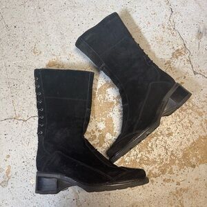 AQUATALIA Black Suede Mid Calf Boots Lace Up Zipper Marvin K